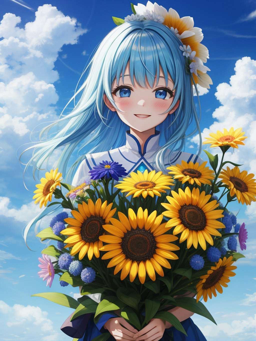 girl,flower and blue sky