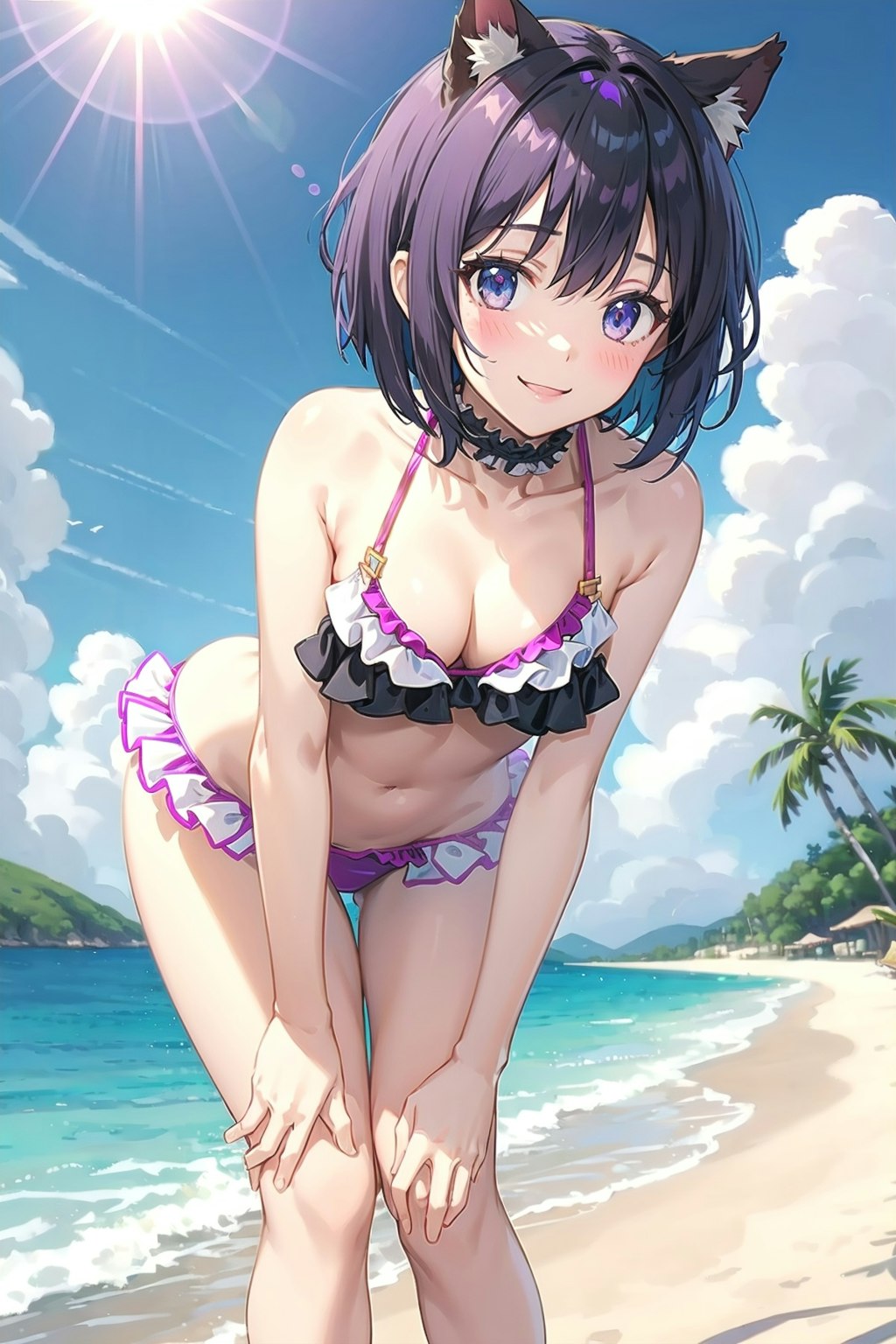 purple girl beach