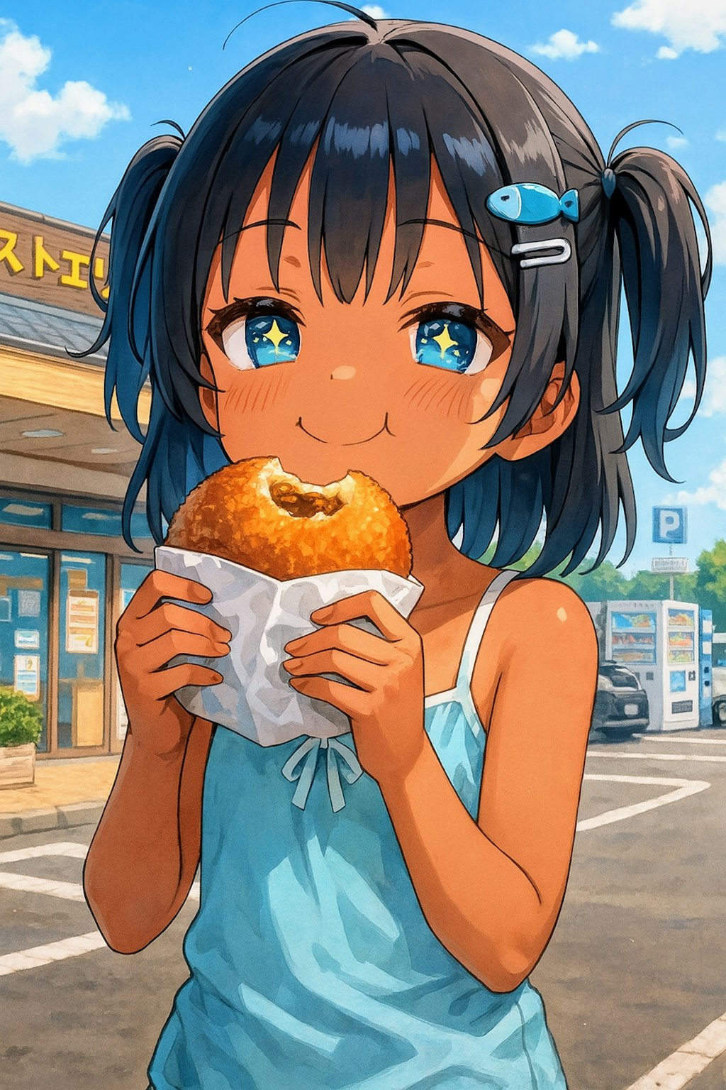 カレーパンを食べるこなつちゃん