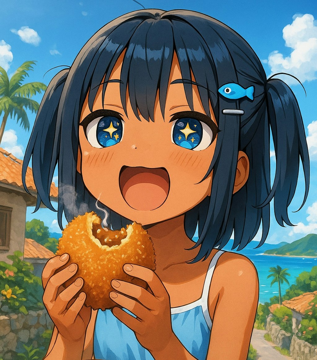 カレーパンを食べるこなつちゃん
