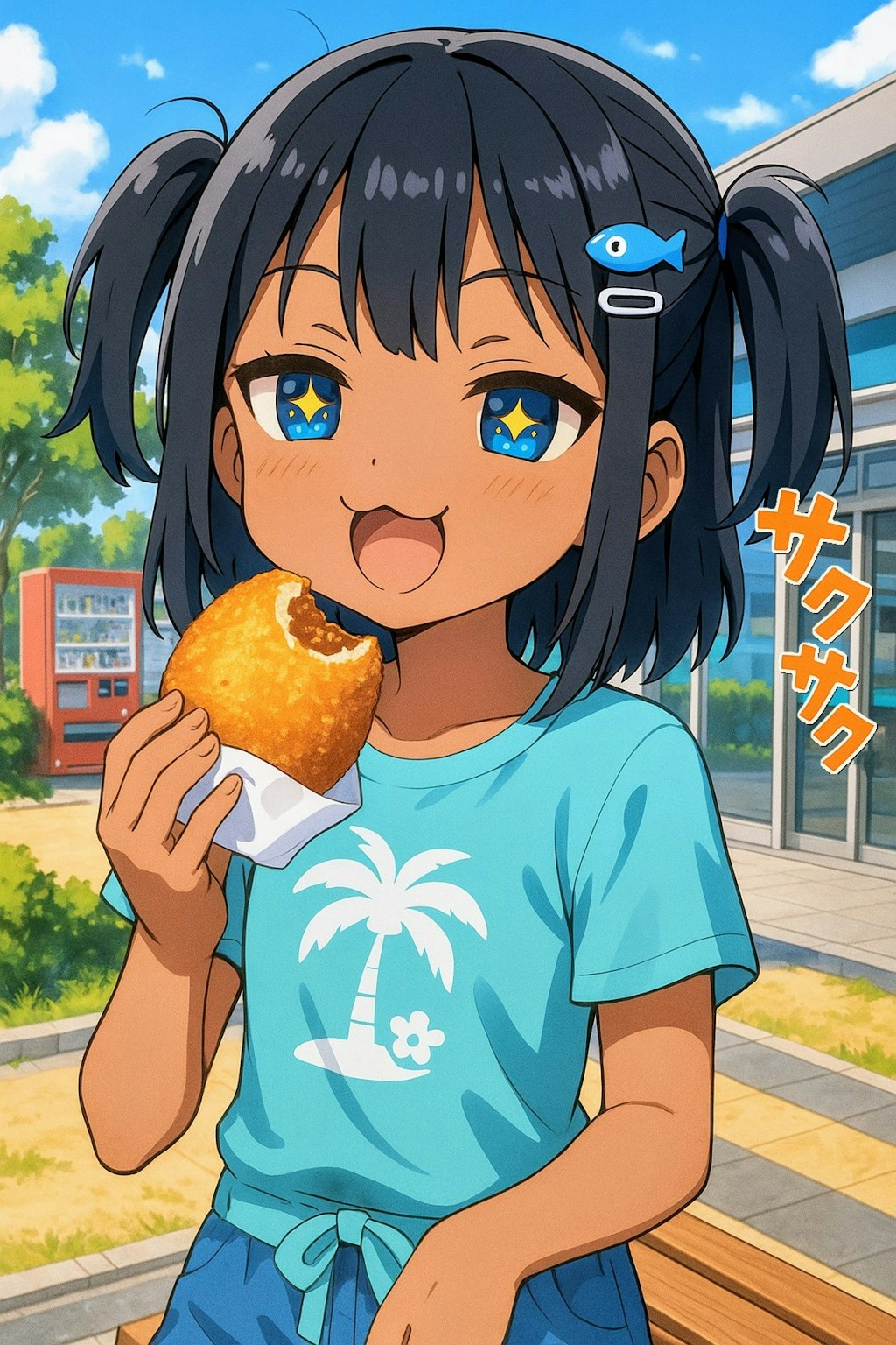 カレーパンを食べるこなつちゃん