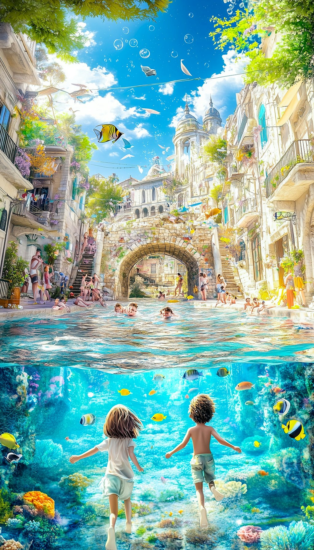 二人で WATER WORLD を歩く