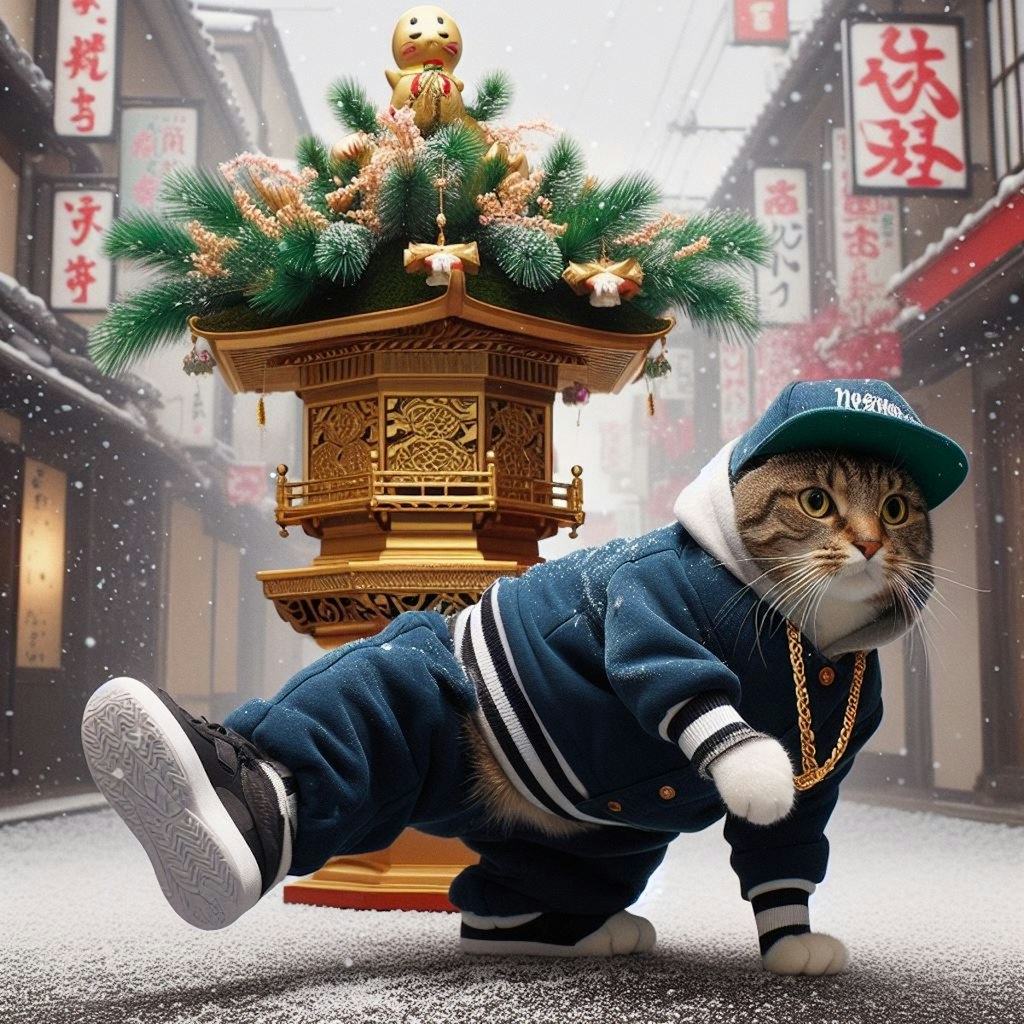 新年を祝う猫