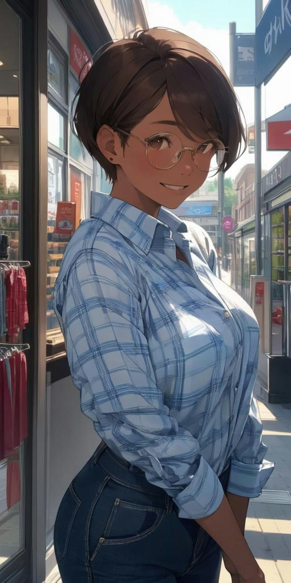 服を買いに来たもののスカート姿が恥ずかしい日焼け少女