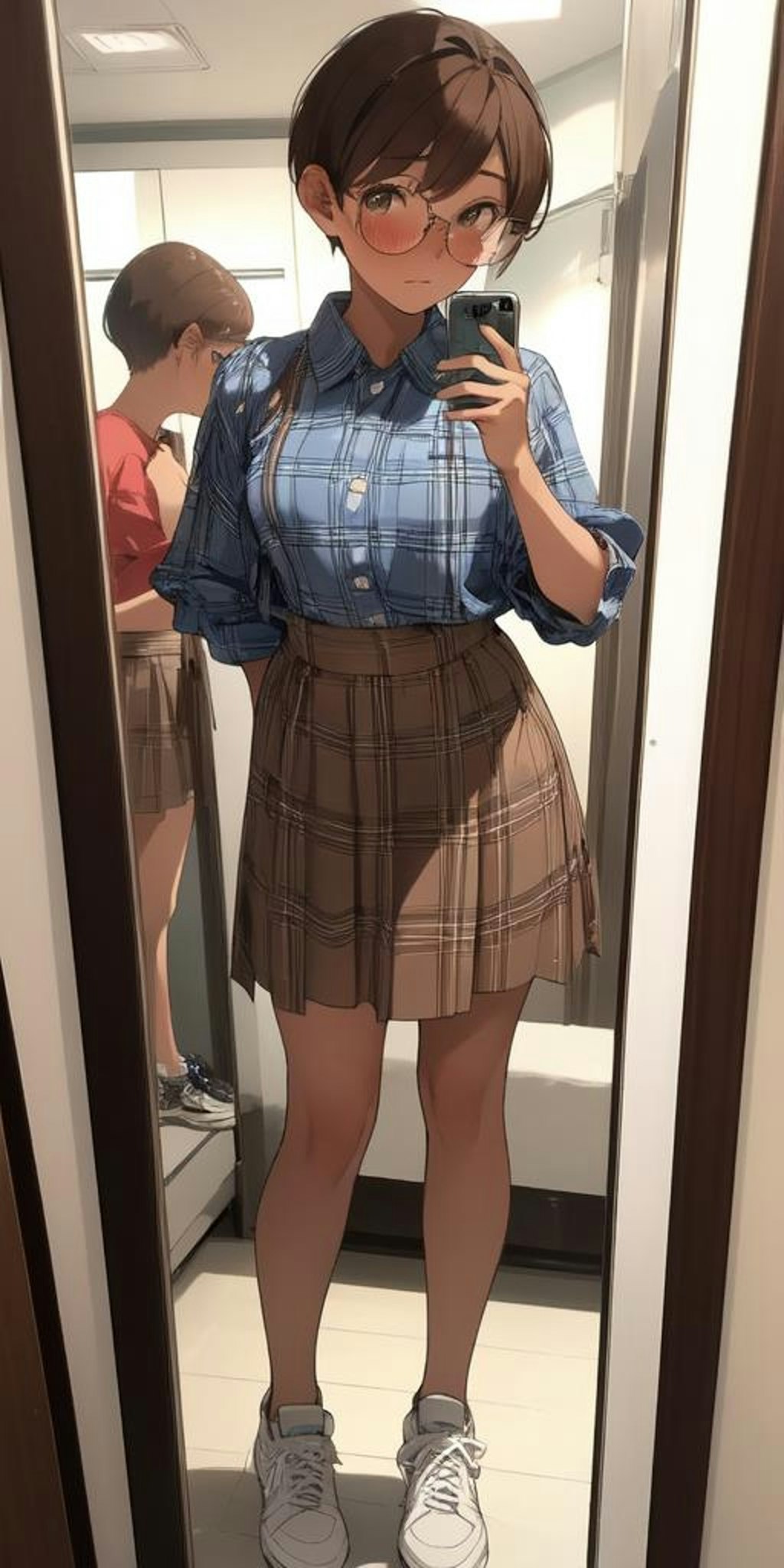 服を買いに来たもののスカート姿が恥ずかしい日焼け少女