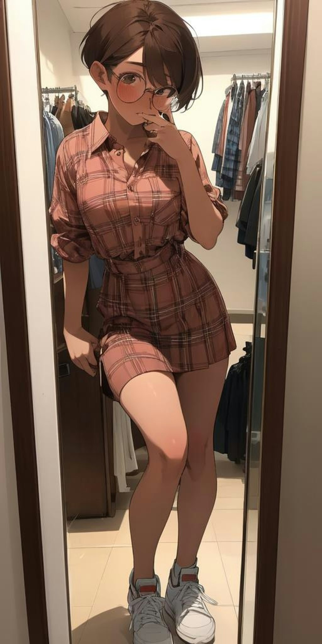 服を買いに来たもののスカート姿が恥ずかしい日焼け少女