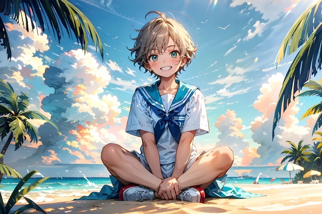 boy sitting on the beach