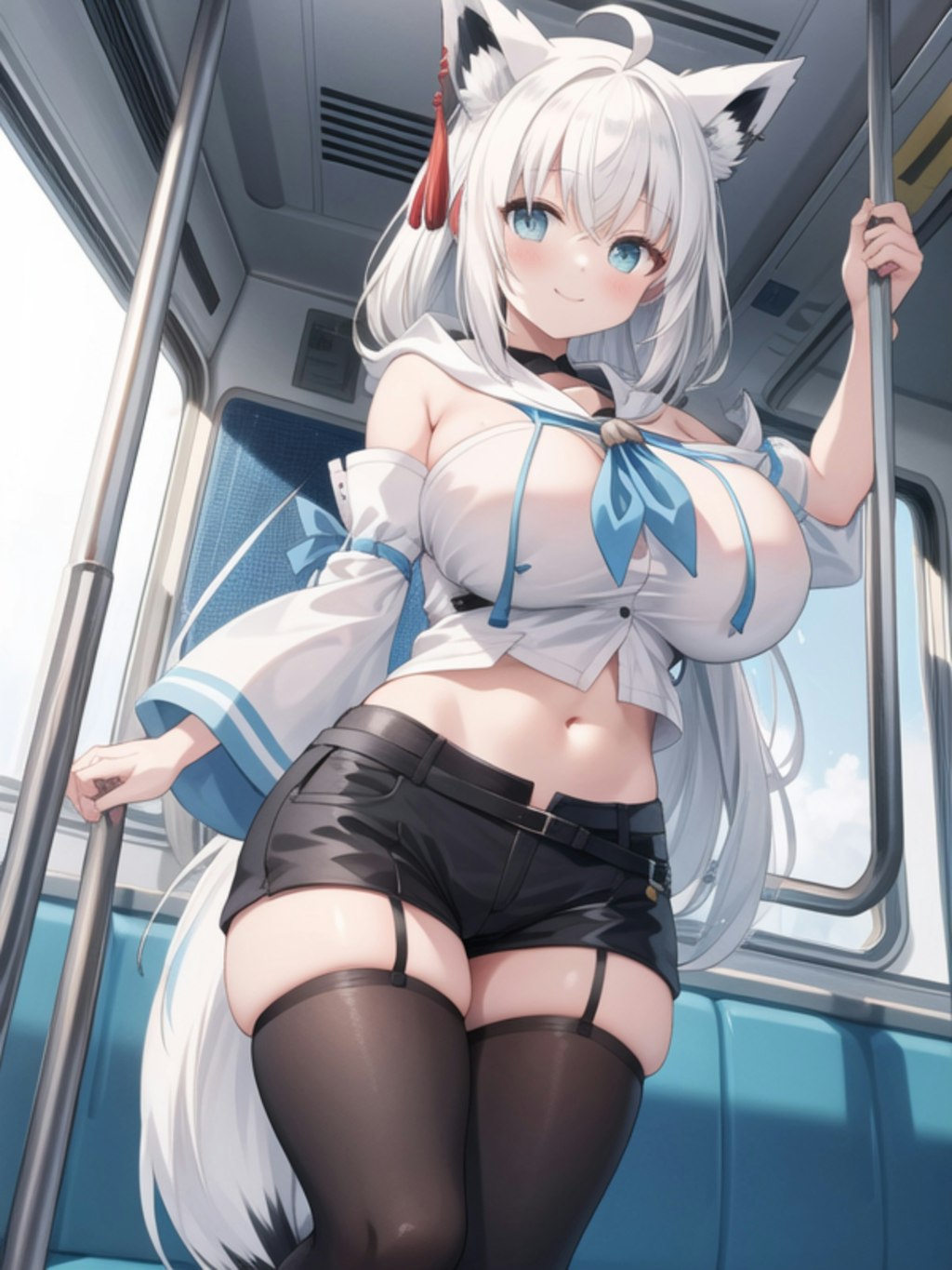 電車内でショタに遭遇し声を掛けられたKカップなフブキ様のファンアート(#aiart/#白上フブキ/#ホロライブ/#Vtuber)