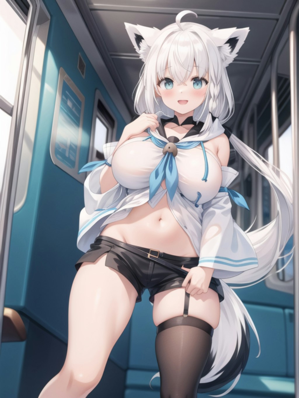 電車内でショタに遭遇し声を掛けられたKカップなフブキ様のファンアート(#aiart/#白上フブキ/#ホロライブ/#Vtuber)