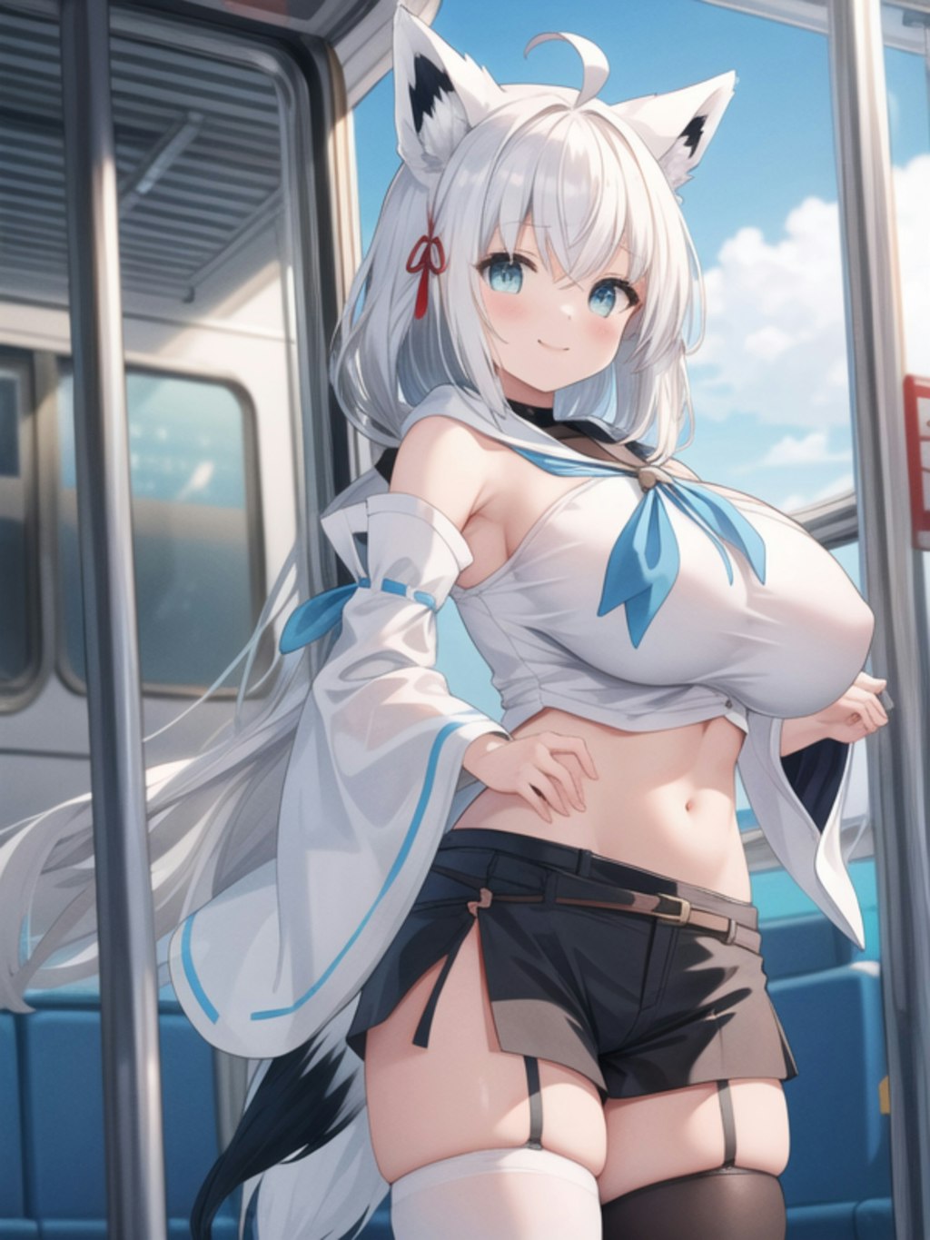 電車内でショタに遭遇し声を掛けられたKカップなフブキ様のファンアート(#aiart/#白上フブキ/#ホロライブ/#Vtuber)