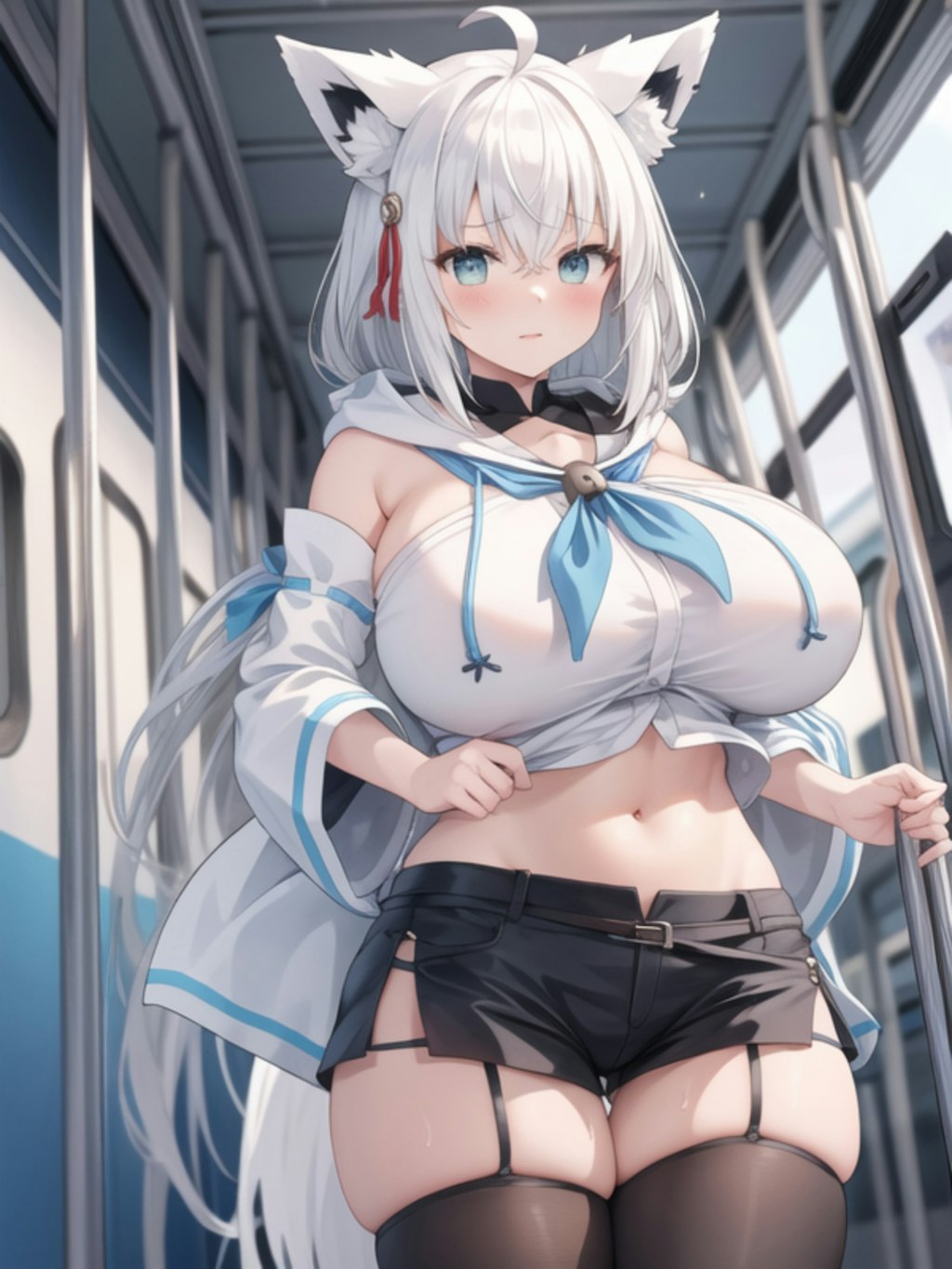 電車内でショタに遭遇し声を掛けられたKカップなフブキ様のファンアート(#aiart/#白上フブキ/#ホロライブ/#Vtuber)