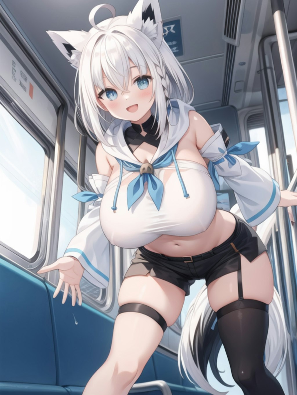 電車内でショタに遭遇し声を掛けられたKカップなフブキ様のファンアート(#aiart/#白上フブキ/#ホロライブ/#Vtuber)