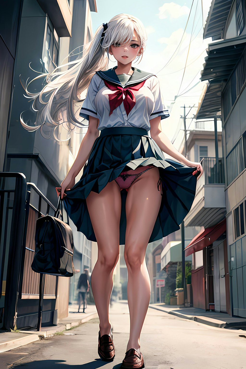 通学少女(風チラ)