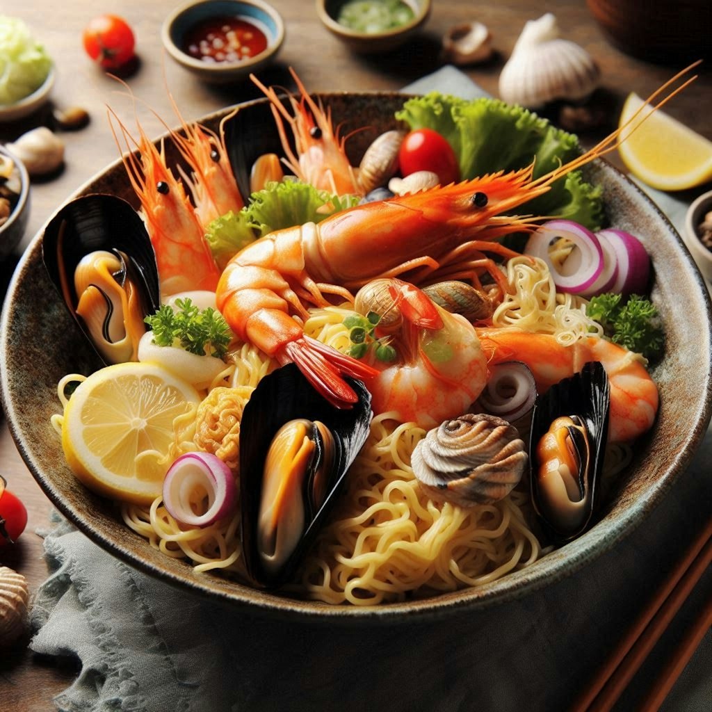 二次会で出されるseafood noodle