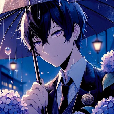 傘と黒髪短髪男性と、紫陽花…その2-1(9枚)