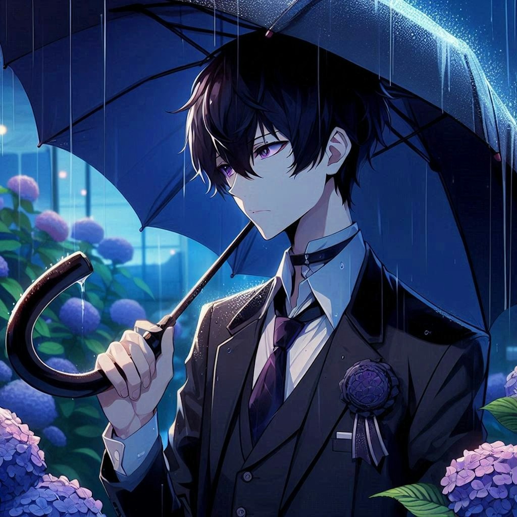 傘と黒髪短髪男性と、紫陽花…その2-1(9枚)