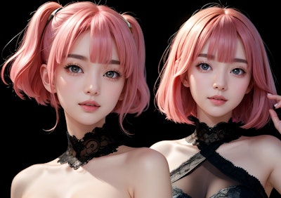 ピンク髪姉妹 (ピンク髪01) | の人気AIイラスト・グラビア