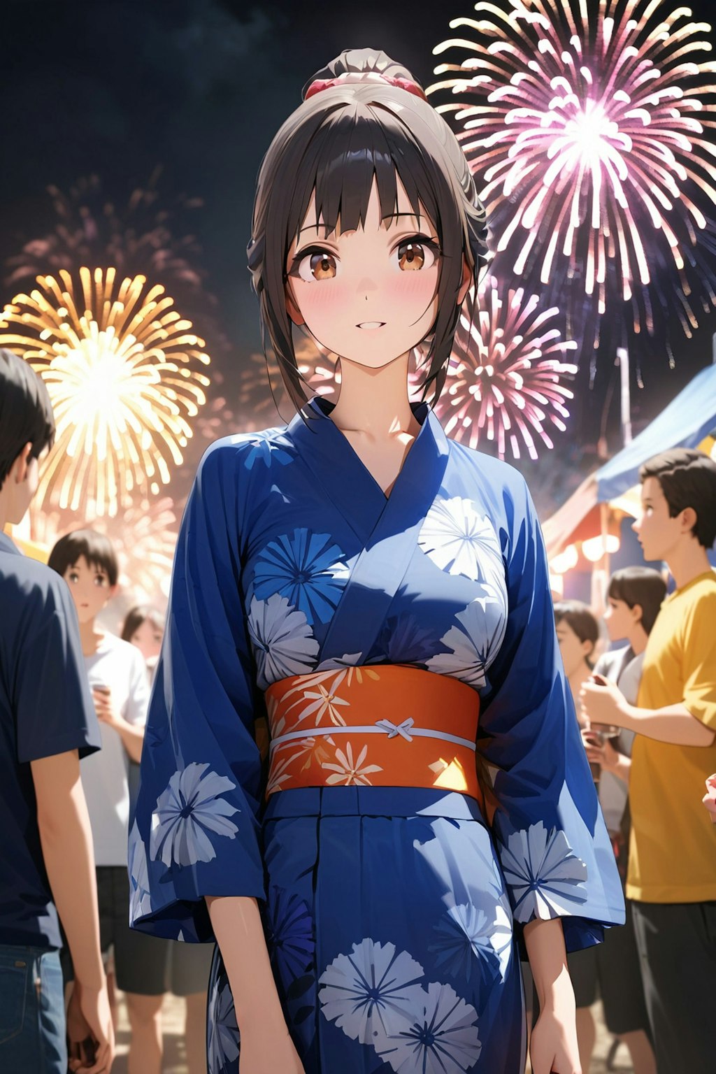 夏の祭りと打ち上げ花火