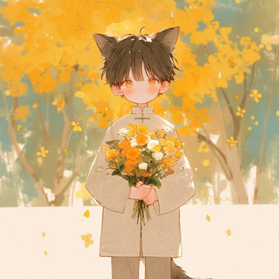 花束を持つ少年
