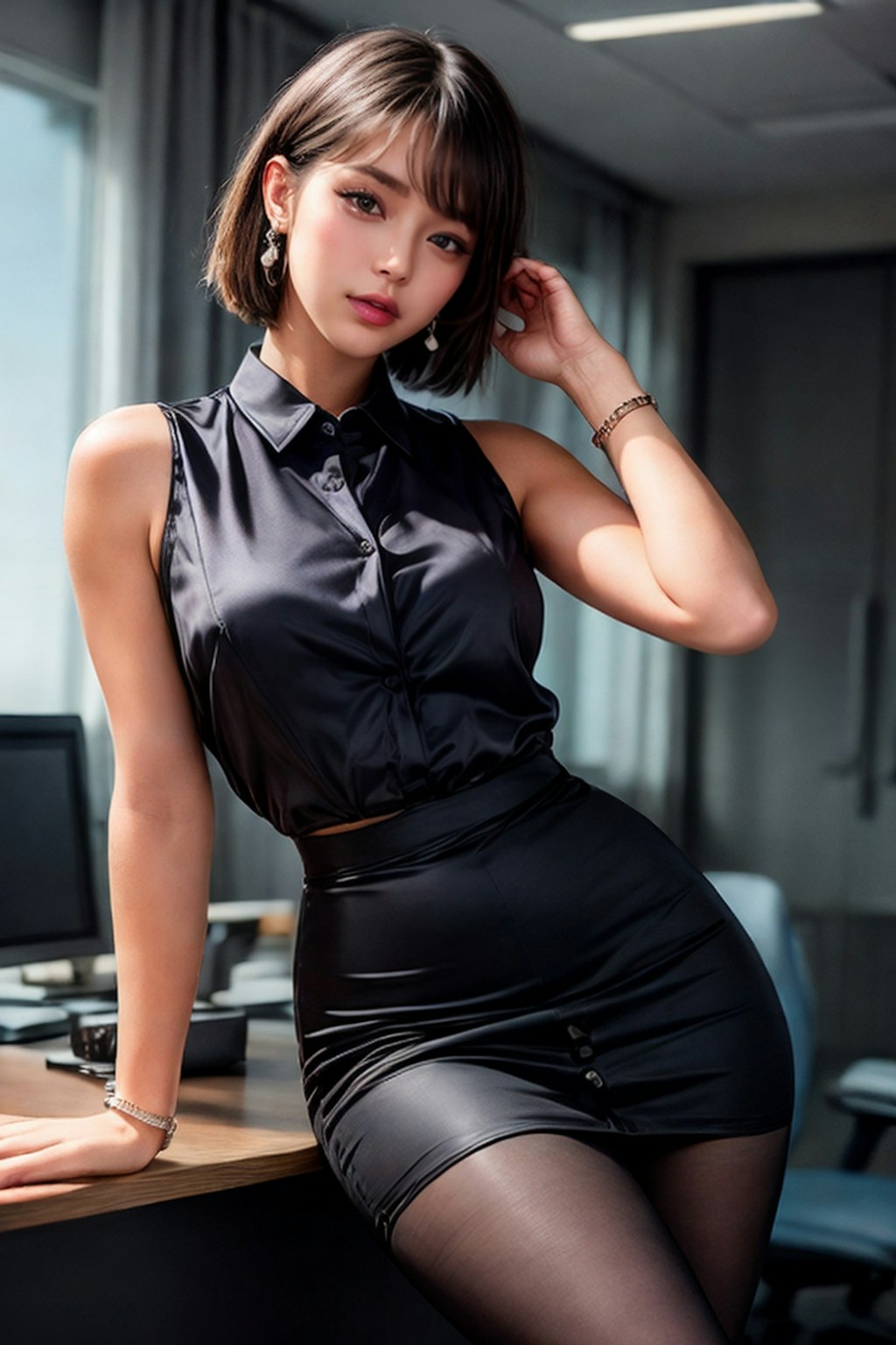 Office Lady Black Suit 19
