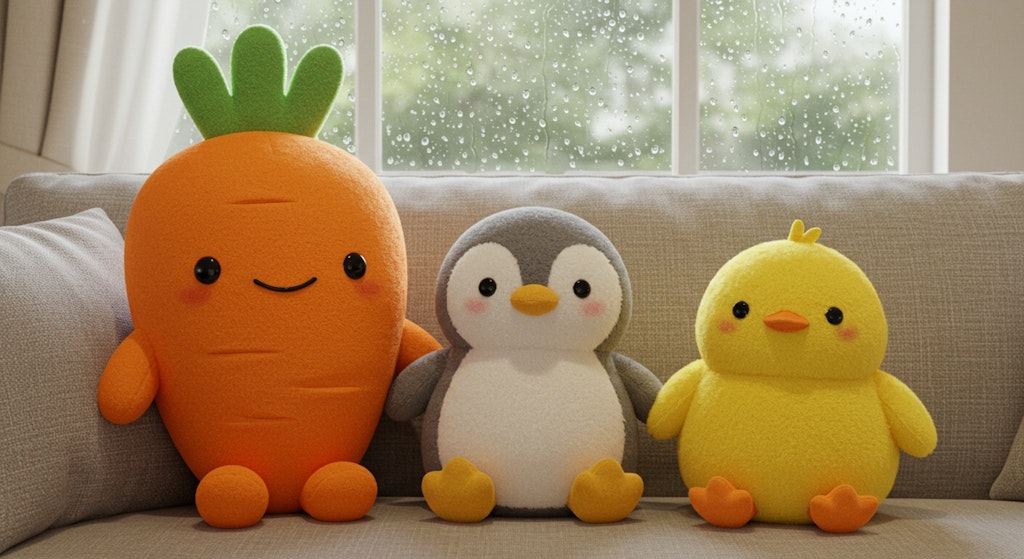 寛ぐ人参さんとペンギンさんとひよこさん