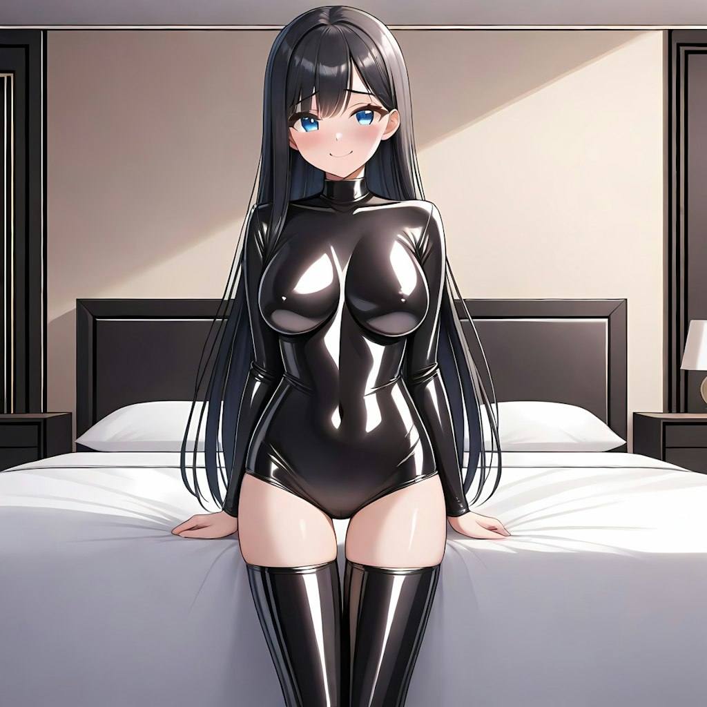 黒エナメルレオタードサイハイソックス