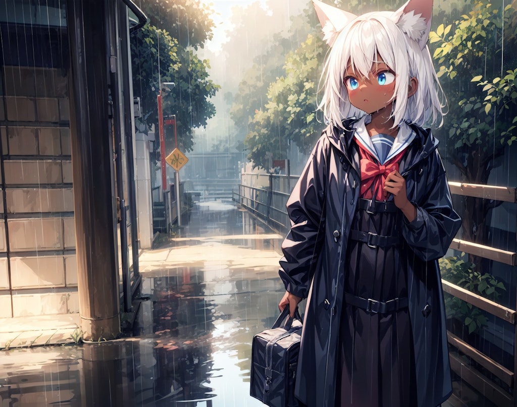 雨の中の狐娘