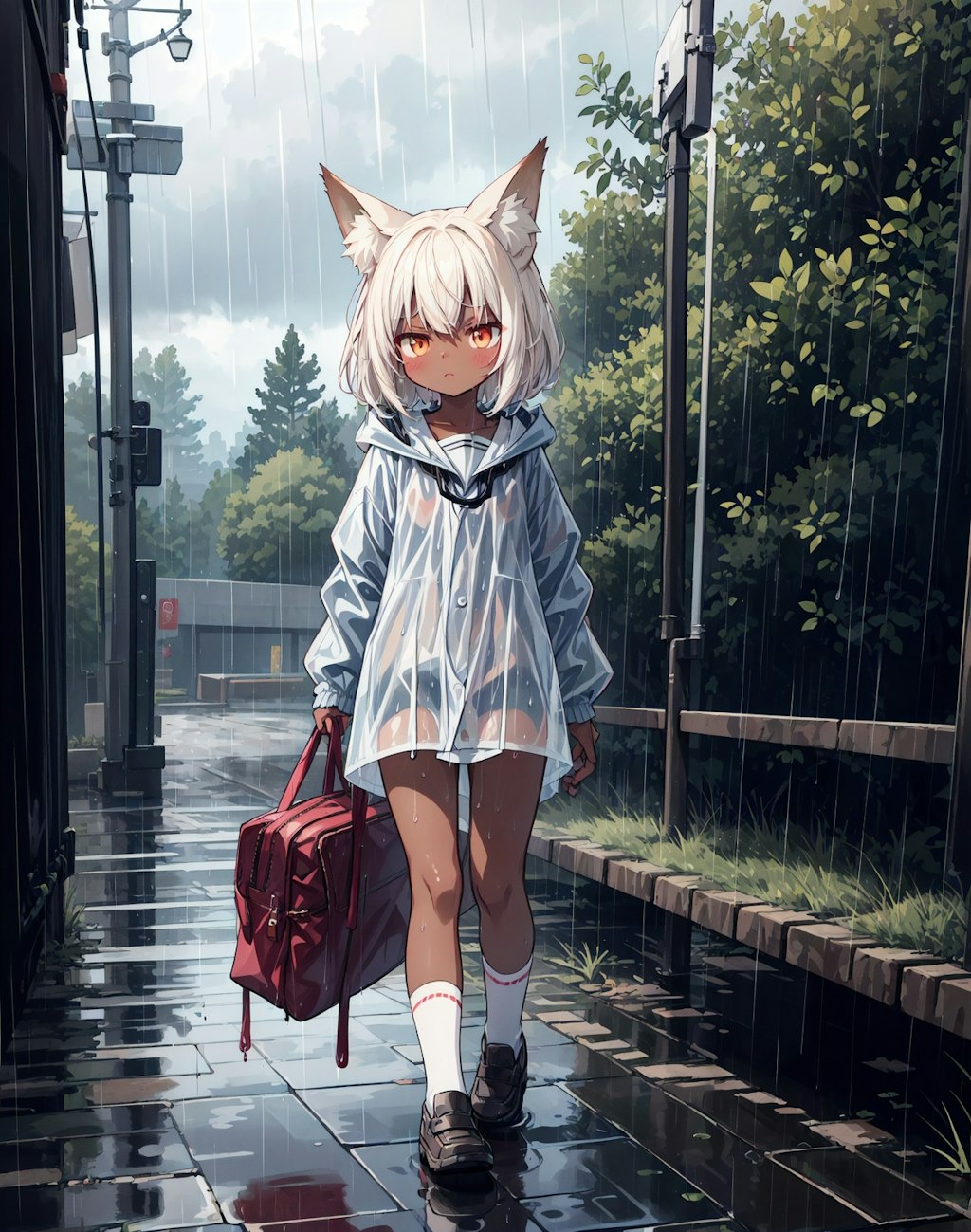 雨の中の狐娘
