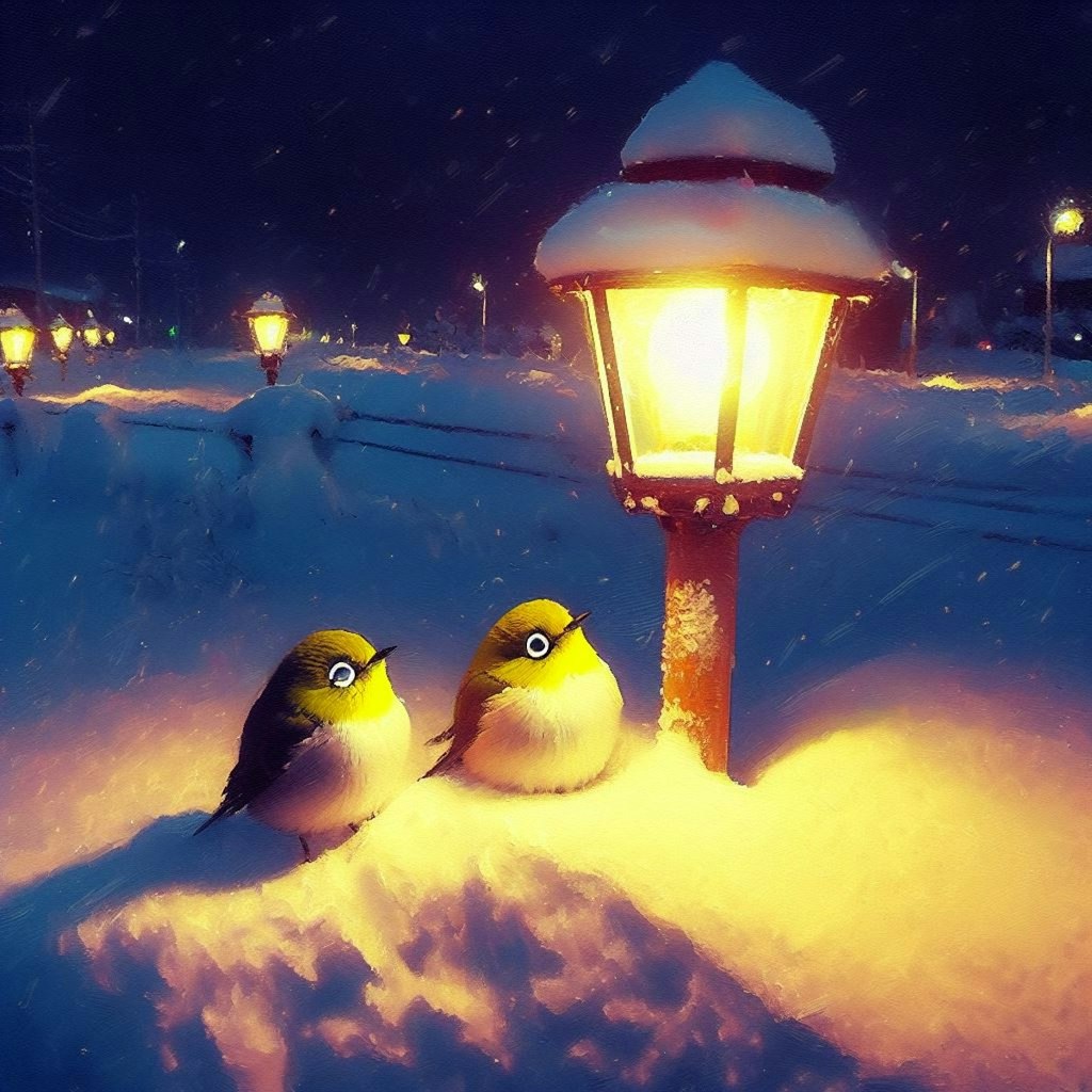 White-eyes in winter night (1)