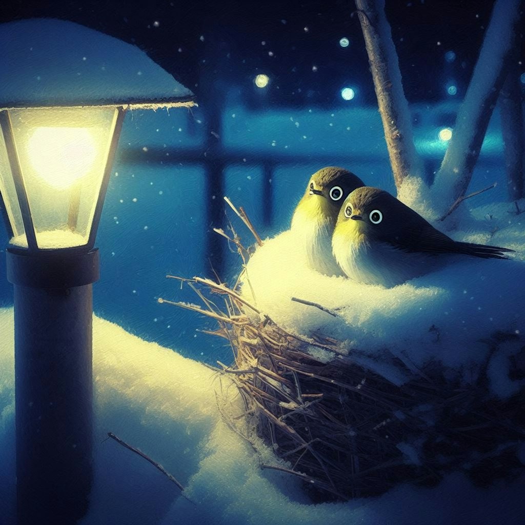 White-eyes in winter night (1)