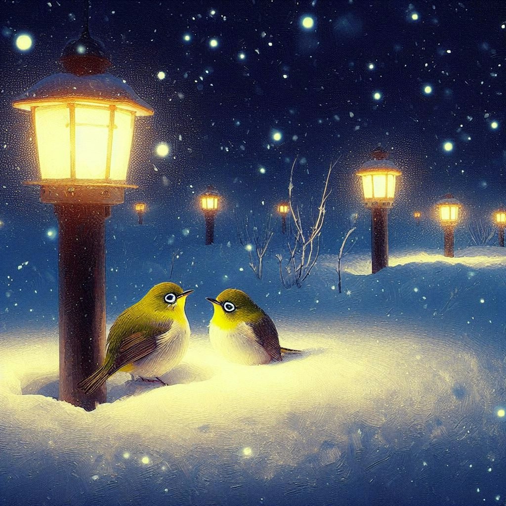 White-eyes in winter night (1)