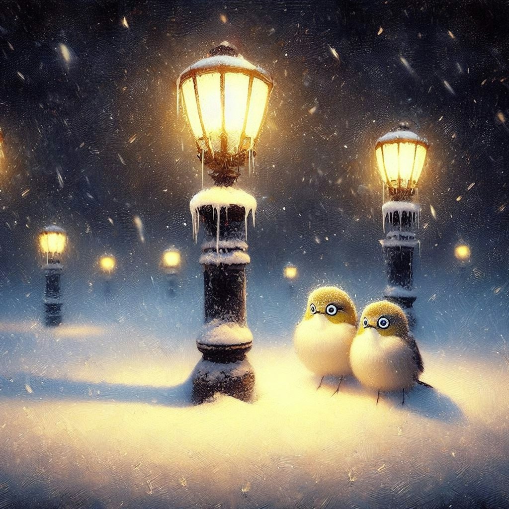 White-eyes in winter night (1)
