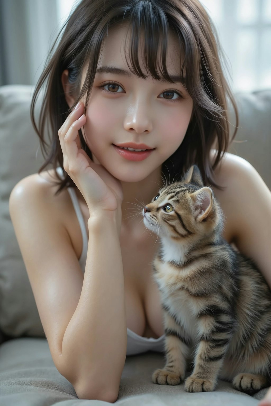 美女と子猫