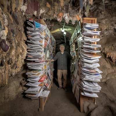 洞窟の中の新聞販売店 | の人気AIイラスト・グラビア