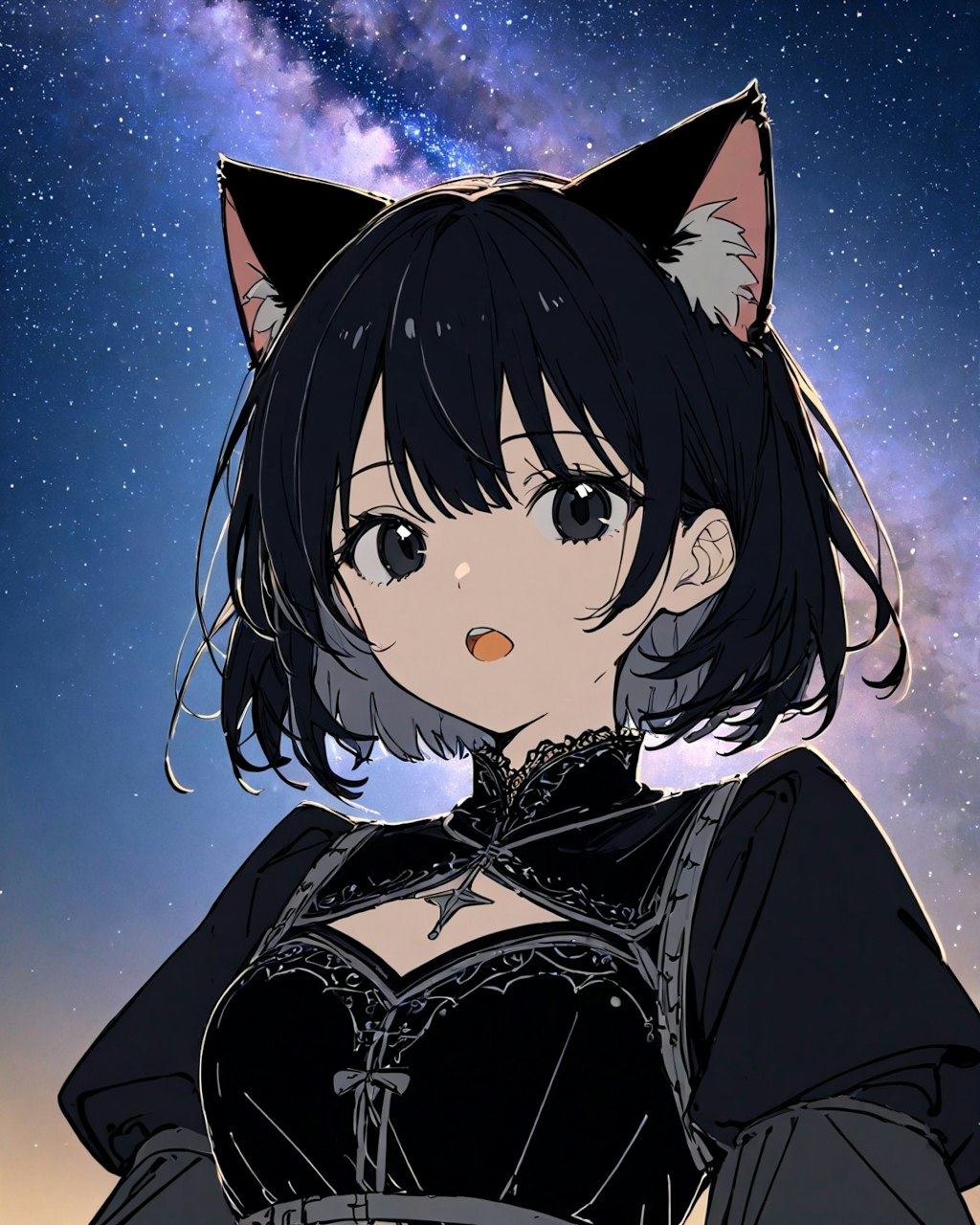 夜の星と黒い猫1