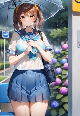 梅雨のバス停