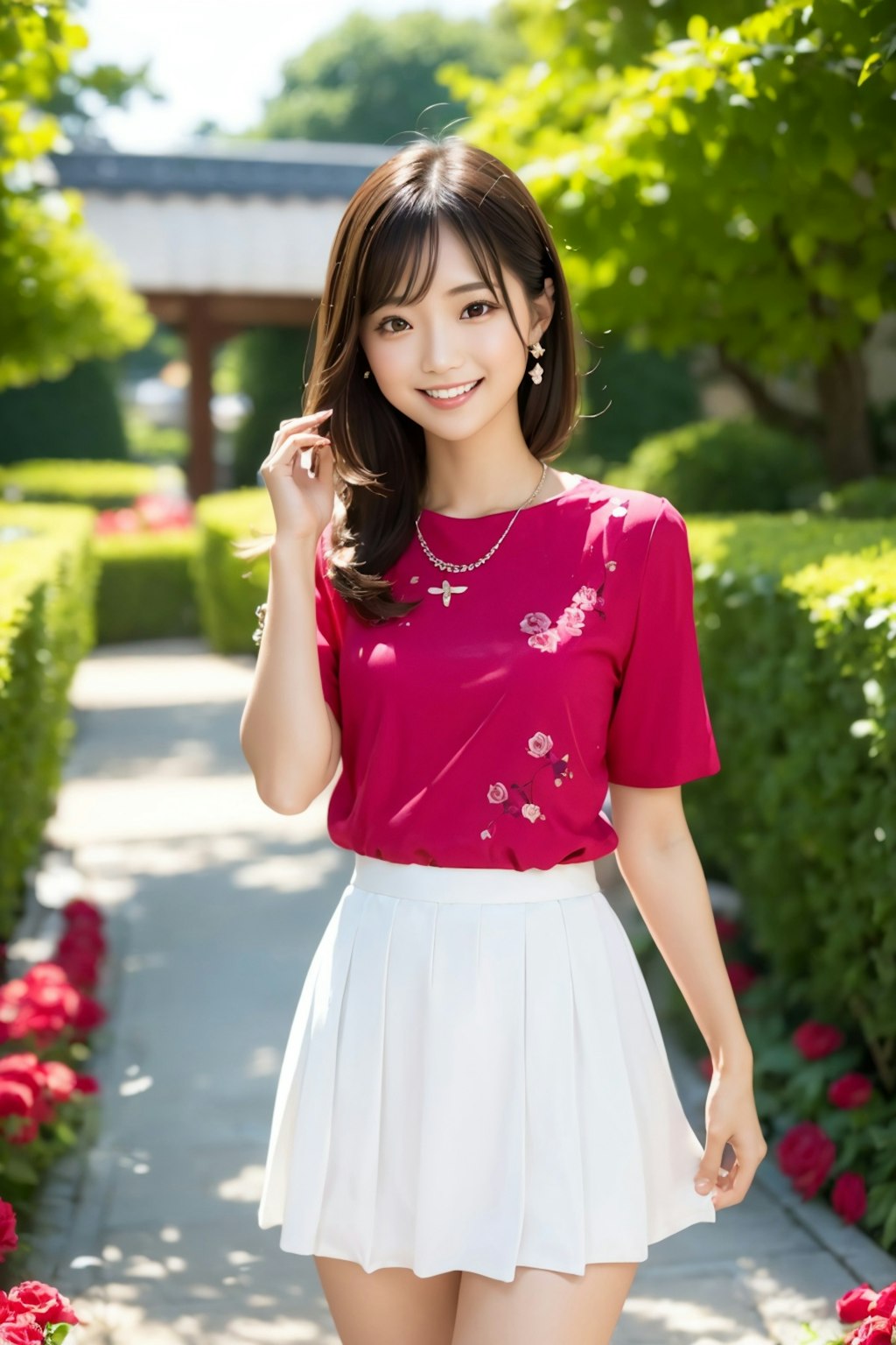 バラの花と れなちゃん