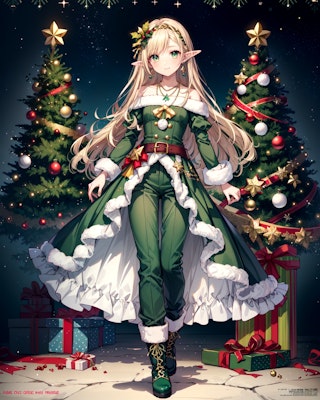 クリスマスツリーがモチーフの衣装なエルフ魔女