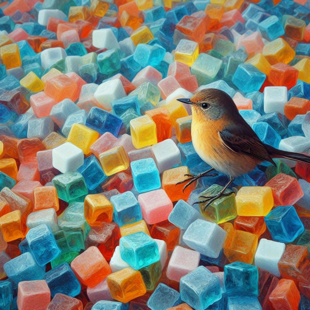 Bird in sugar cubes