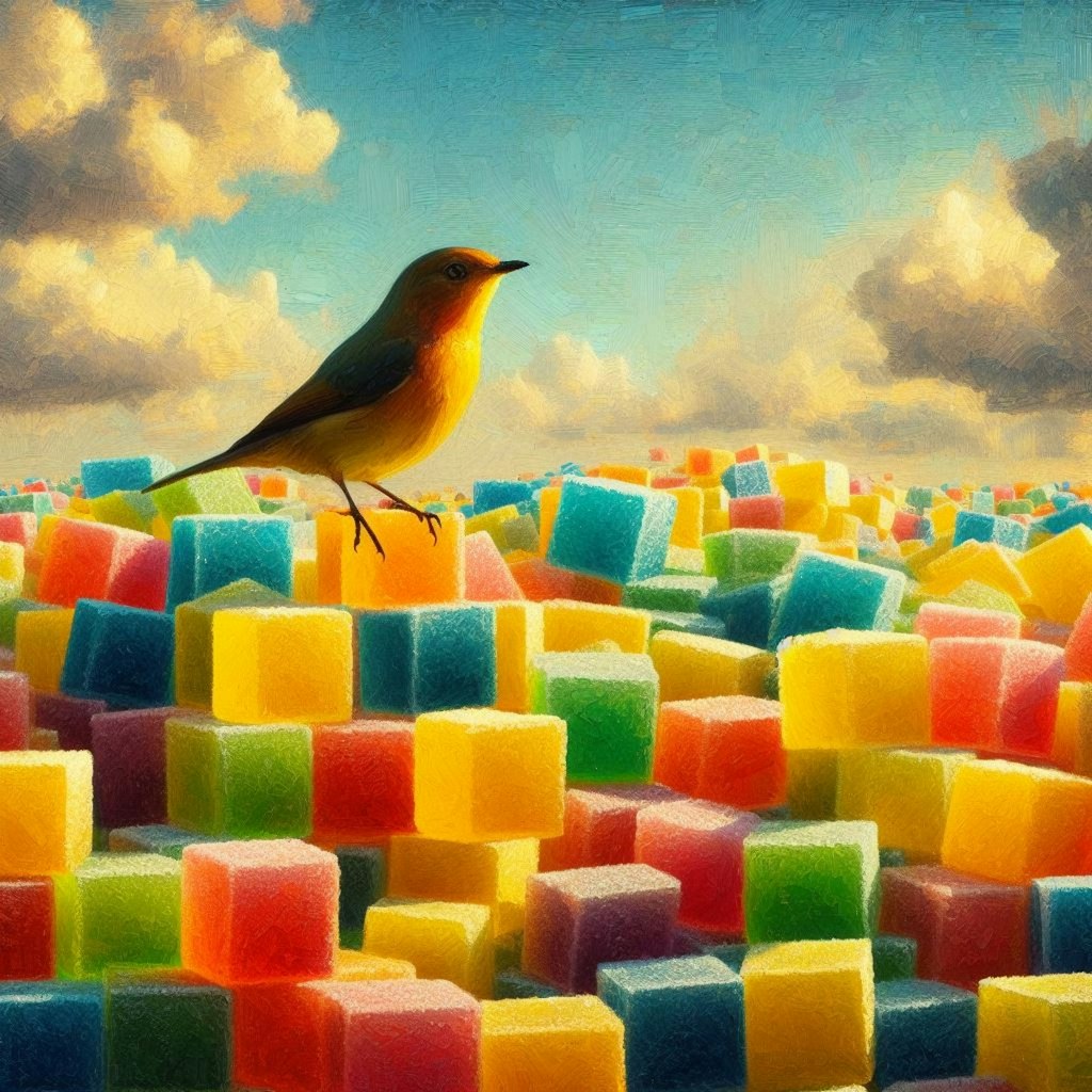 Bird in sugar cubes