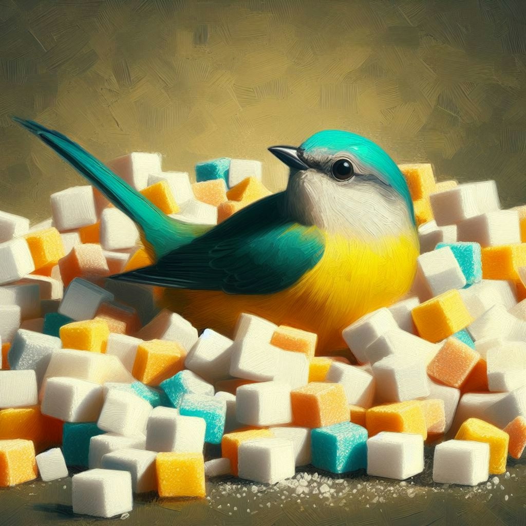 Bird in sugar cubes