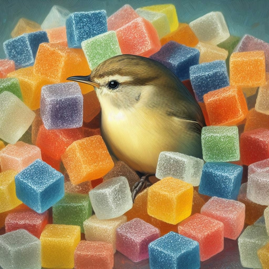 Bird in sugar cubes