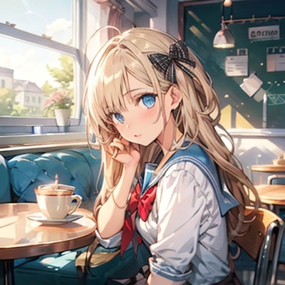 カフェで休む女の子