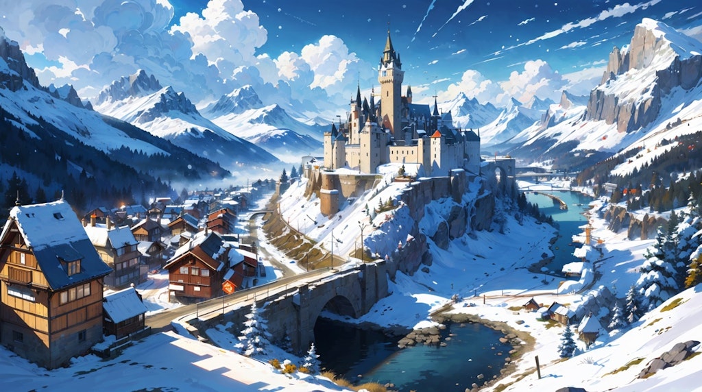 [壁紙] 冬のヨーロッパ風 -城下街-