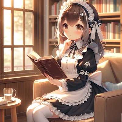 本を読んでいるかわいいメイド