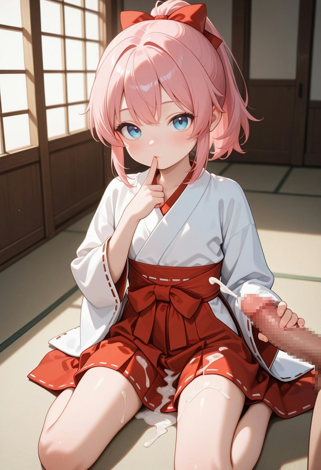 巫女さんのひっそり手コキ（３枚あるよ）