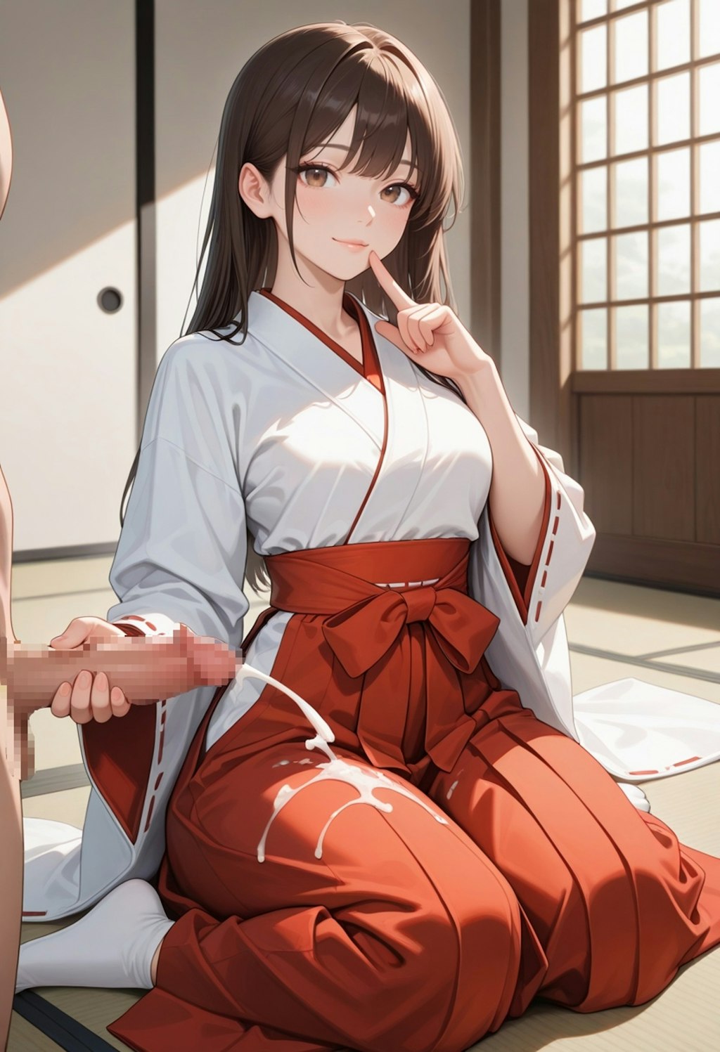 巫女さんのひっそり手コキ（３枚あるよ）