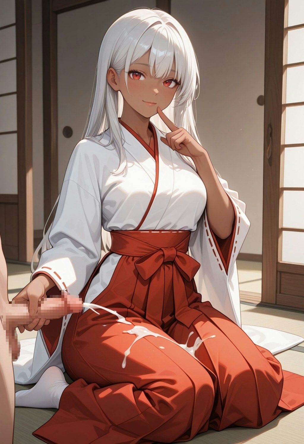 巫女さんのひっそり手コキ（３枚あるよ）