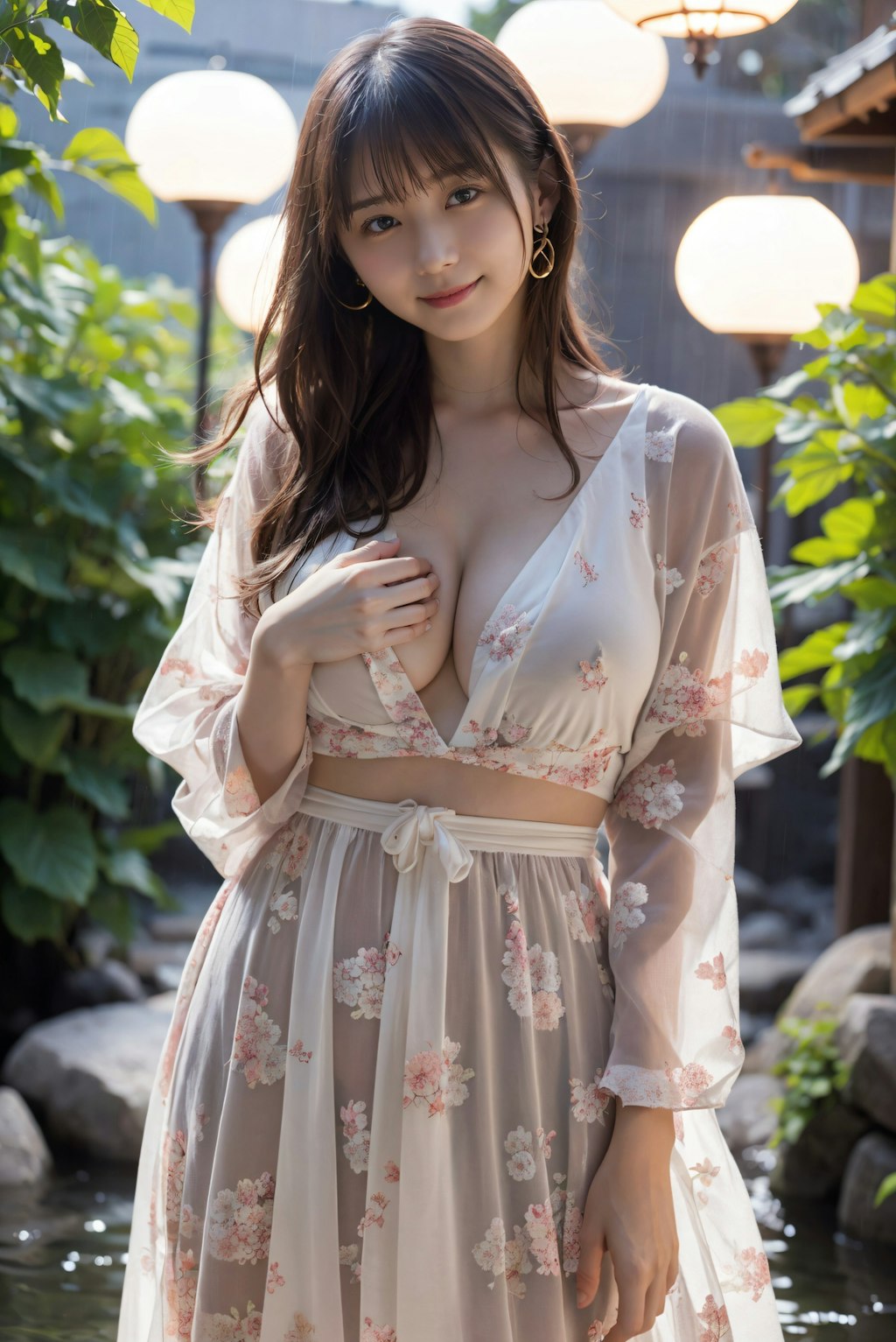 雨と紫陽花と女性