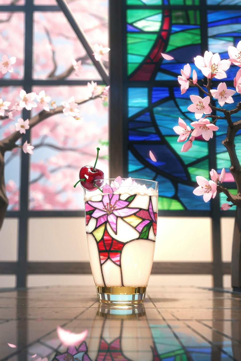 桜甘酒/ステンドグラス風のグラス